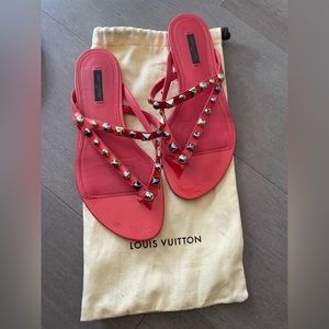 Authentic! Louis Vuitton coral red orange sandals flip flops size 41 10